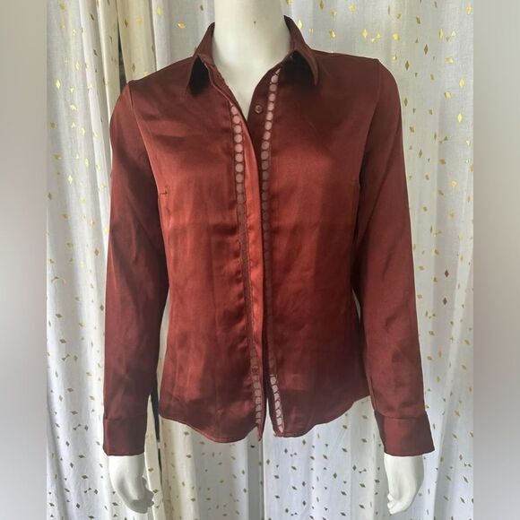 Express Satin Lace Trim Portofino Mesh Lace Button Down Collar Shirt XS Slim - Picture 4 of 7